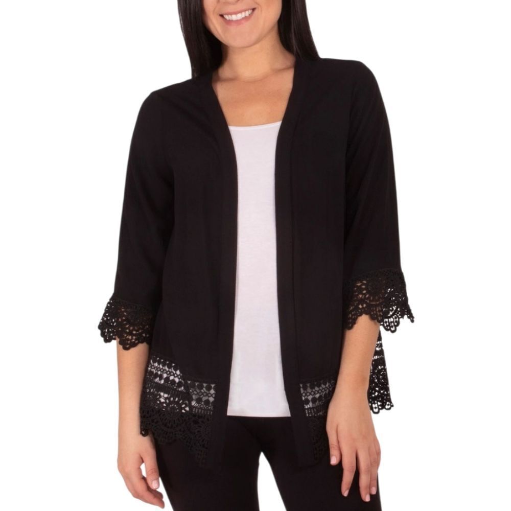 Xhilaration Black Lace Trim Open Front Cardigan – Size Large